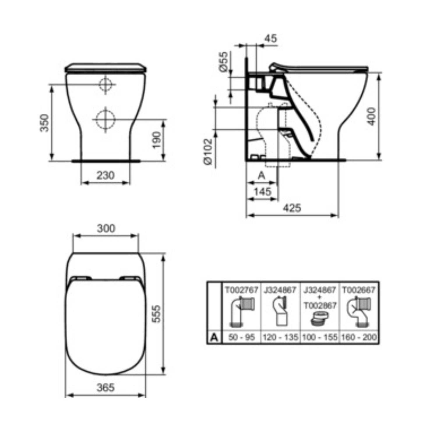 IDEAL STANDARD TESI VASO BIANCO A TERRA ACQUABLADE water wc filo parete universale