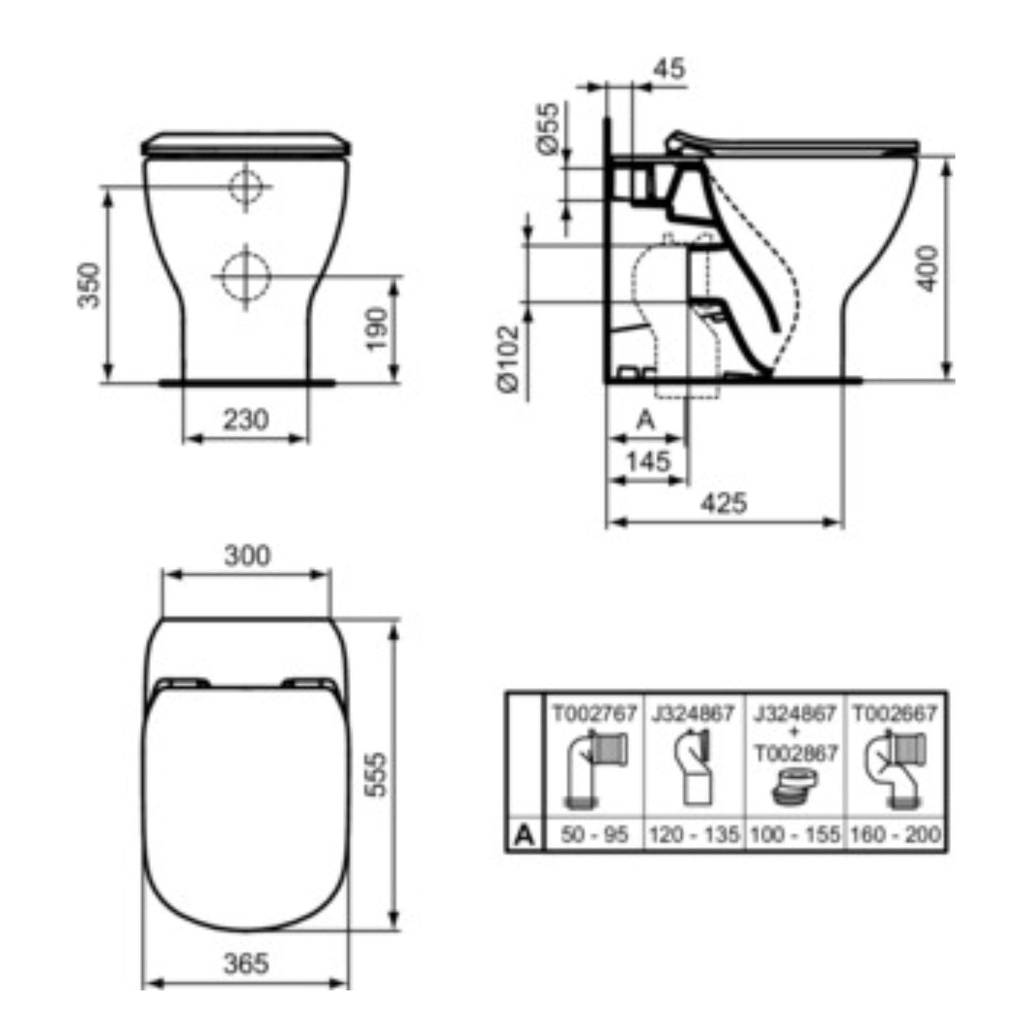 IDEAL STANDARD TESI VASO BIANCO SETA A TERRA ACQUABLADE water wc filoparete universale