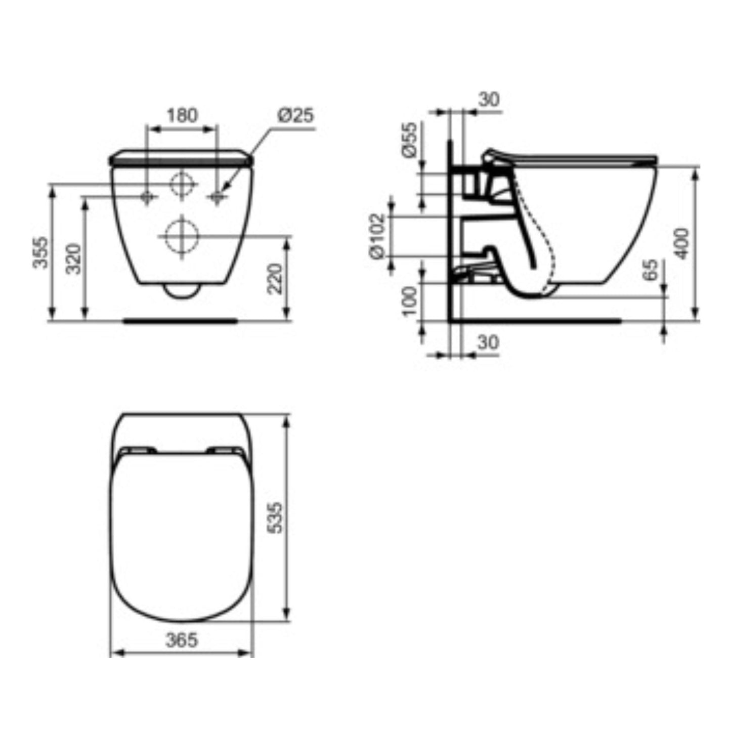 IDEAL STANDARD TESI VASO SOSPESO NERO OPACO AQUABLADE wc water bagno