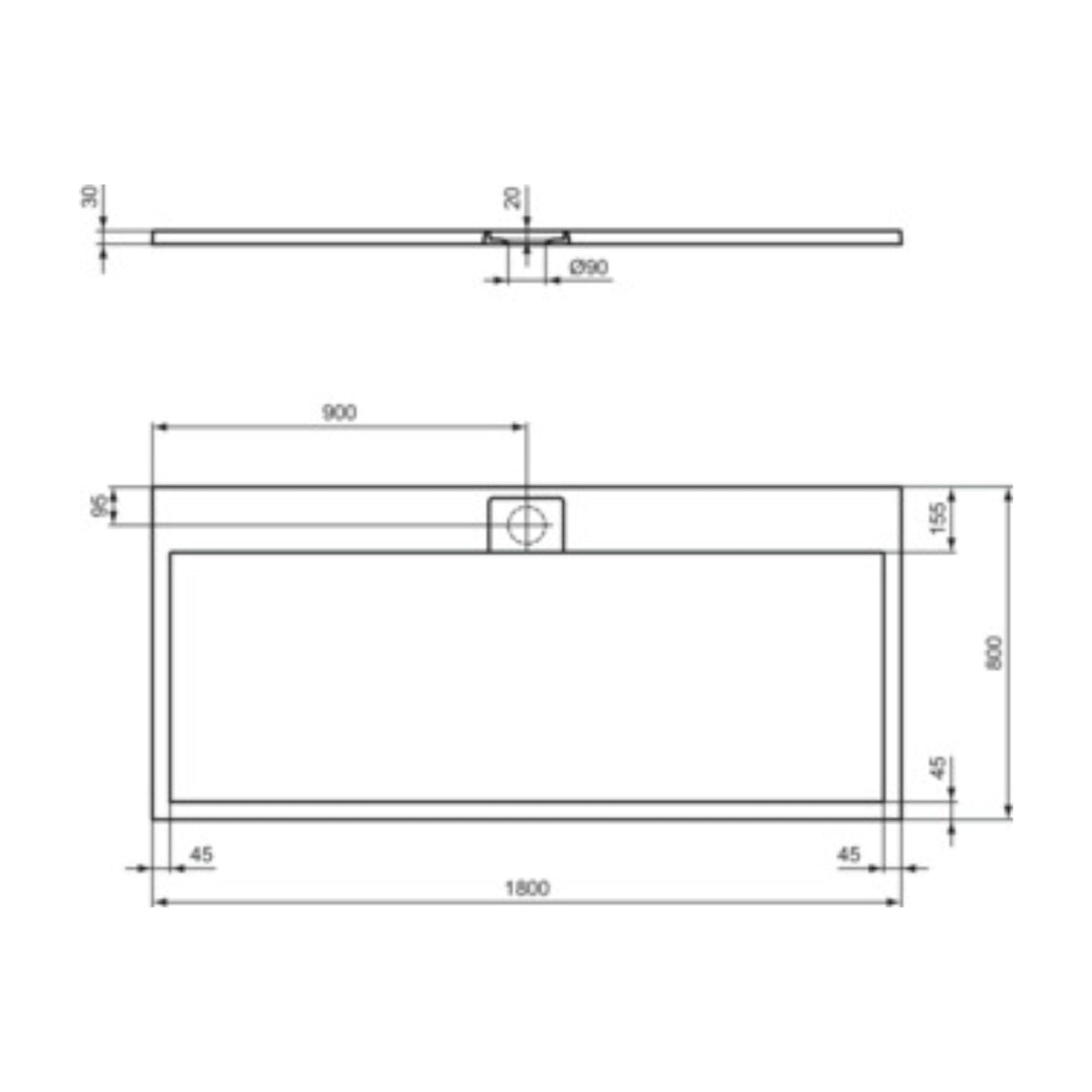 IDEAL STANDARD ULTRA FLAT S I.LIFE PIATTO DOCCIA RETTAGNOLARE BIANCO 180X80cm