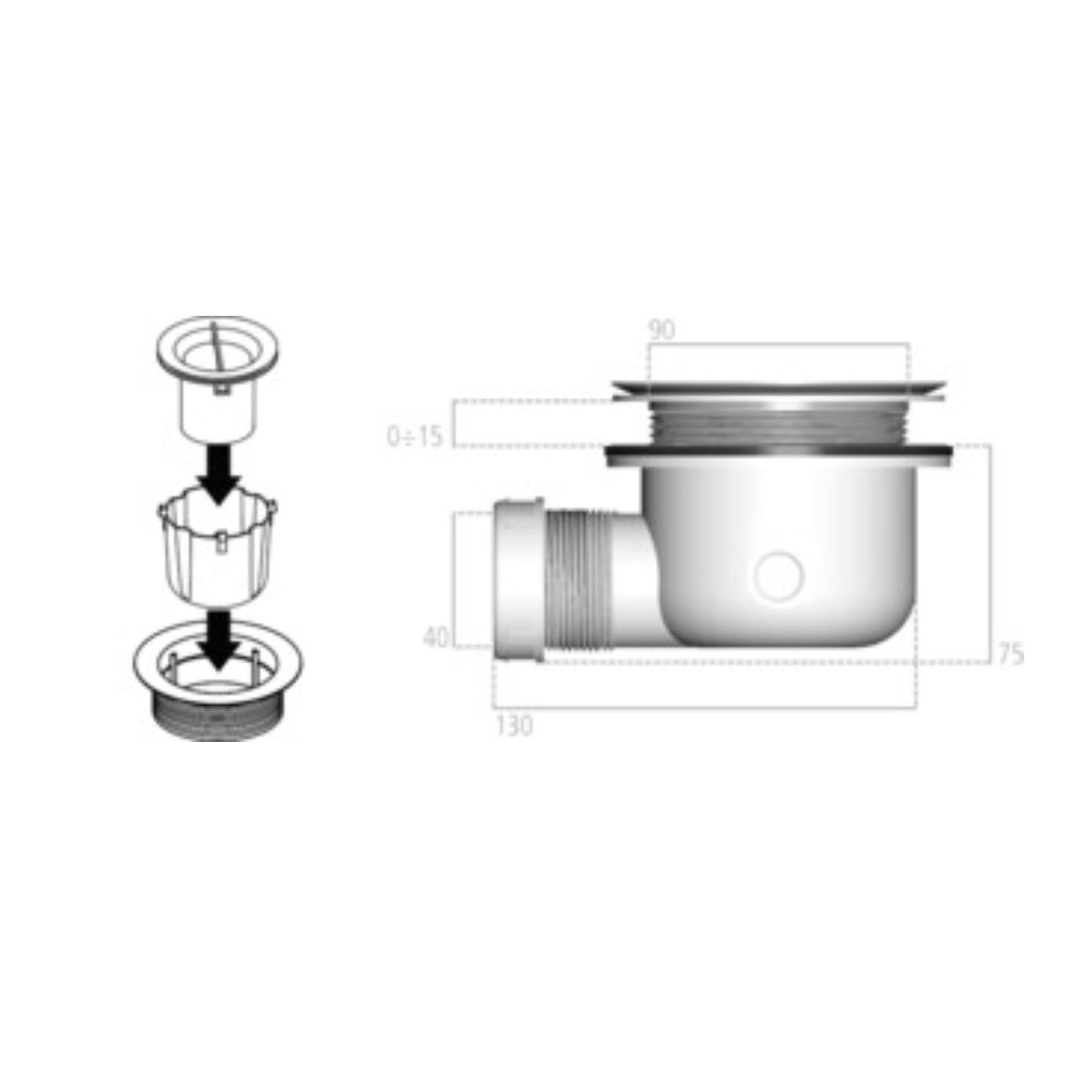 IDEAL STANDARD ULTRA FLAT S SIFONE DI SCARICO diam. 90mm per bagno doccia