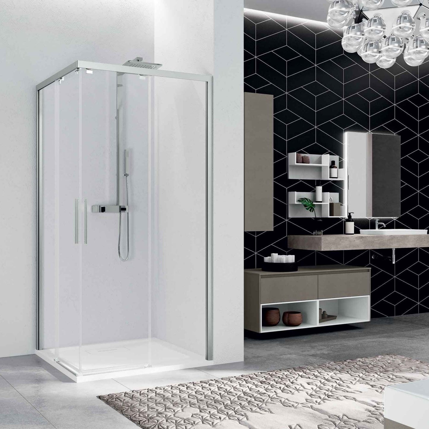 # BOX DOCCIA ad ANGOLO KUADRA 2.0 AH - NOVELLINI box bagno apertura 2 ante scorrevoli e 2 fisse