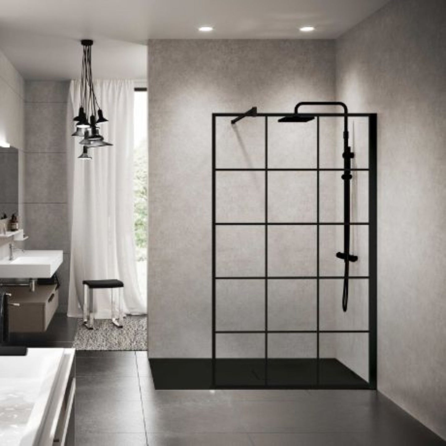 # SPAZI DOCCIA KUADRA H Squares - NOVELLINI box doccia WALK-IN parete fissa con vetro serigrafato