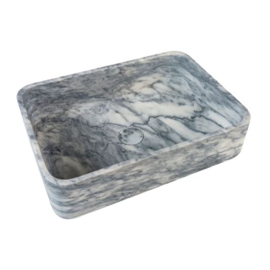LAVABO DARK INK in marmo naturale 45,5x32,5x13cm - CIPÍ lavandino da appoggio unico con venature bianche e grigie