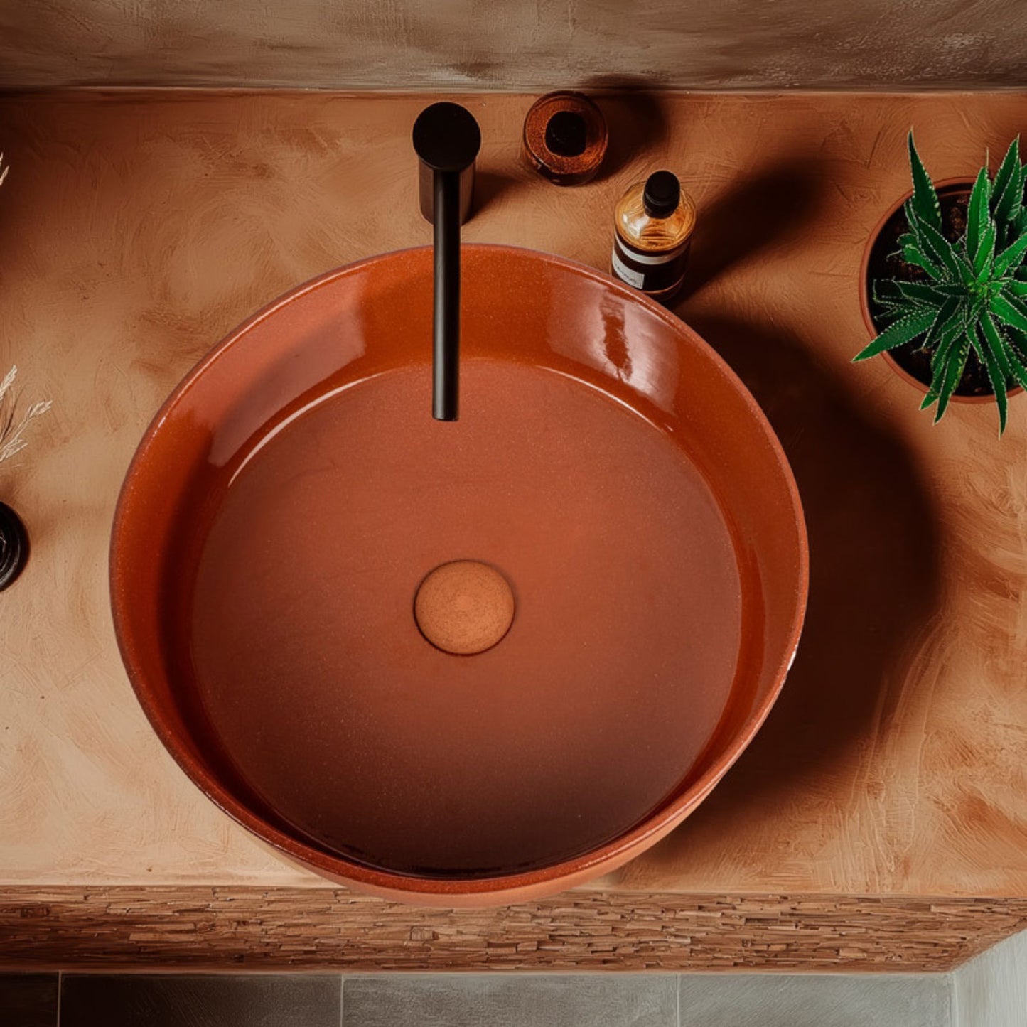 LAVABO INDEX RED IN TERRACOTTA - CIPÍ da appoggio in argilla refrattaria, artigianato Made in Italy