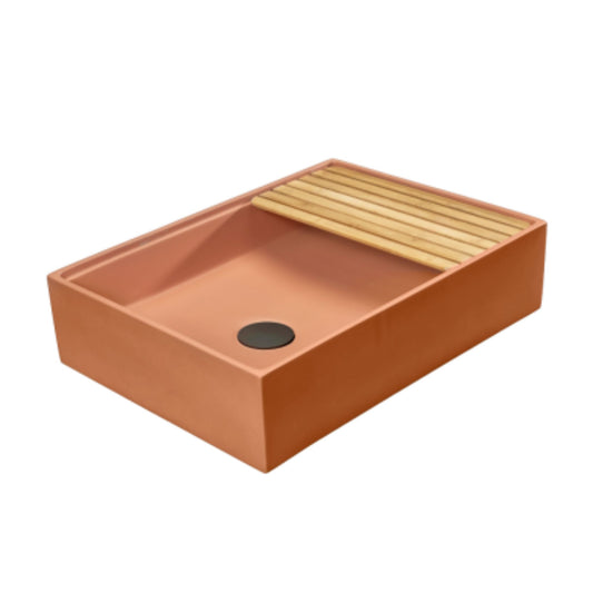 LAVABO MALI VASCA RETTANGOLARE in terrazzo Orange - CIPÍ lavandino con piano in bamboo, stile pop per bagni moderni