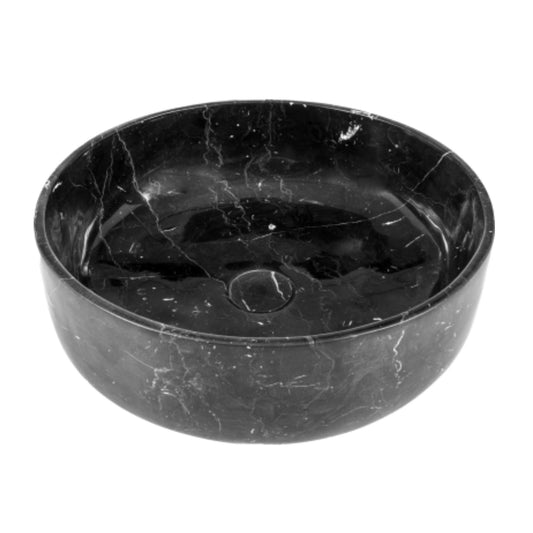 LAVABO NERO MARQUINIA in marmo nero naturale - CIPÍ lavandino da appoggio elegante con piletta coordinata
