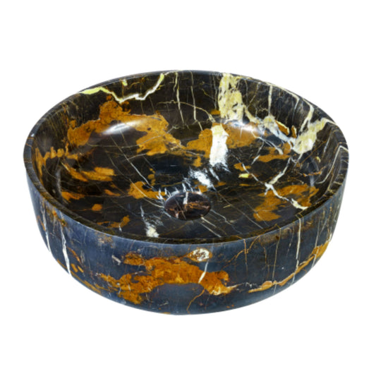 LAVABO PORTORO GOLD n marmo nero con venature dorate - CIPÍ lavandino da appoggio elegante con piletta coordinata