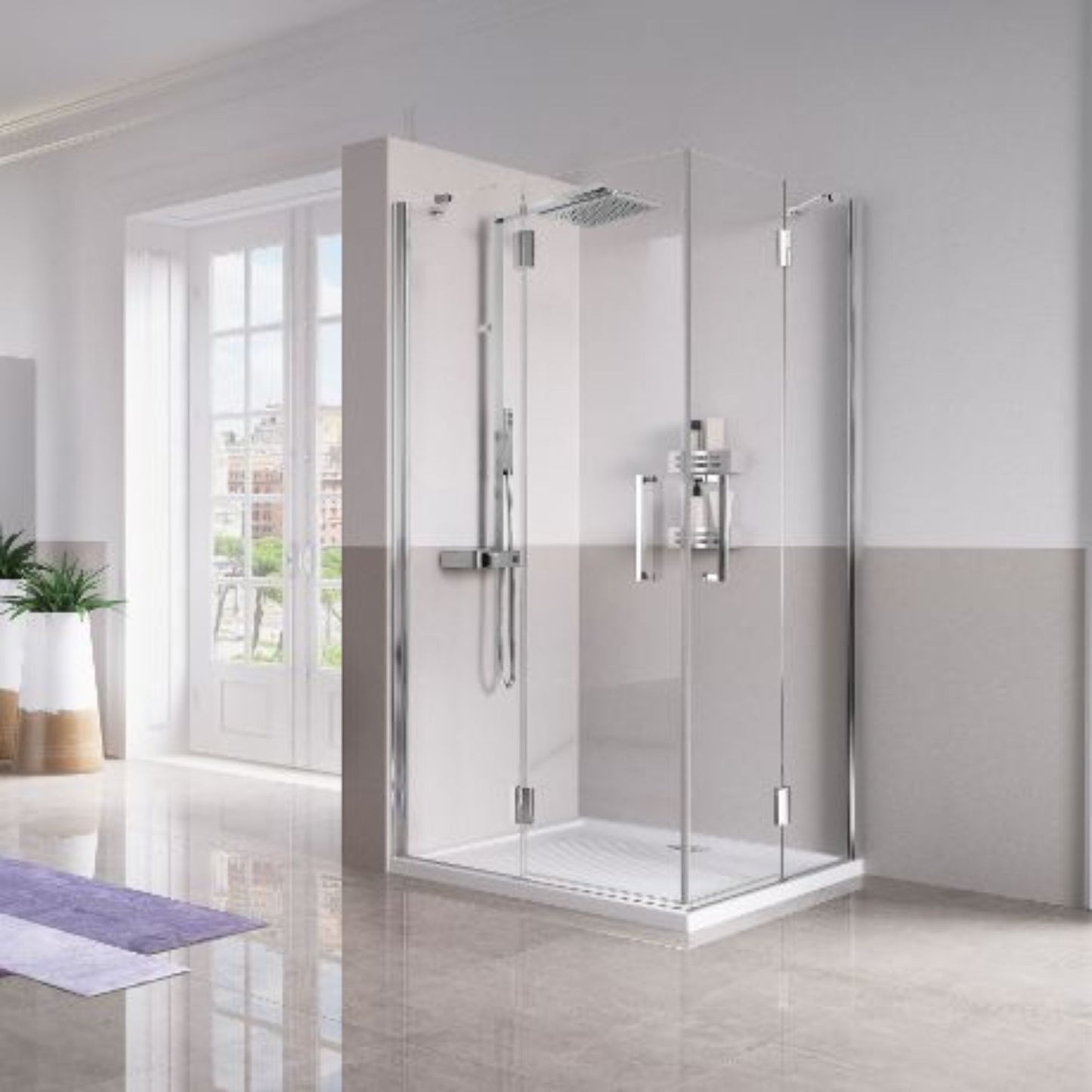 # BOX DOCCIA ad ANGOLO LOUVRE A - NOVELLINI apertura 2 ante a battente e 2 fisse