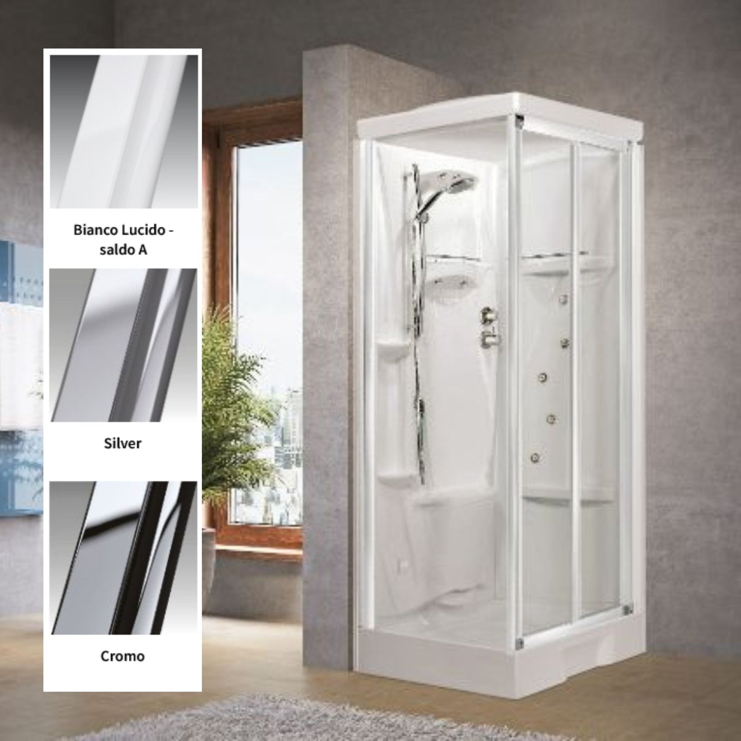 # CABINA DOCCIA MULTIFUNZIONE NEW HOLIDAY 2P100X70 - NOVELLINI apertura 1 anta scorrevole e 1 fissa con 1 pannello fisso laterale