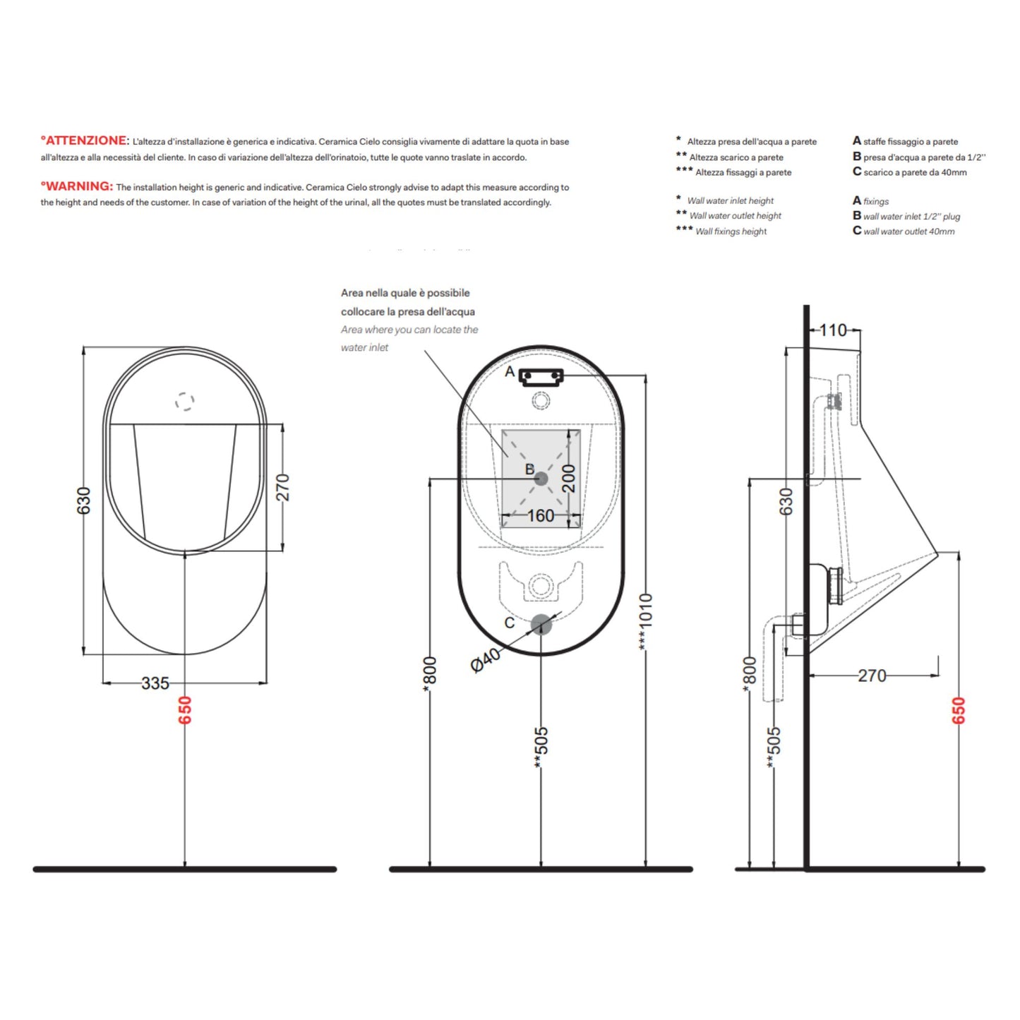 # ORINATOIO SOSPESO ERA - CIELO in ceramica con scarico rimless 2.0 e design moderno