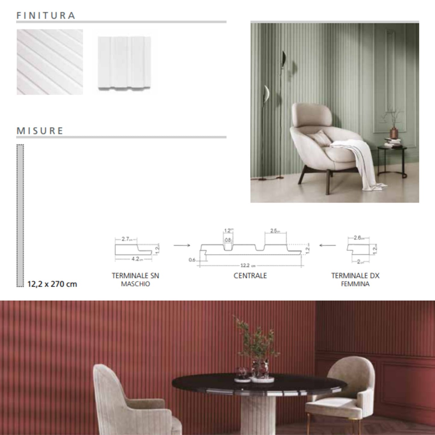 Pannello Lamellare OLMO INFINITY Linea IDRO WALLL. Verniciabile per Rivestimento Interni