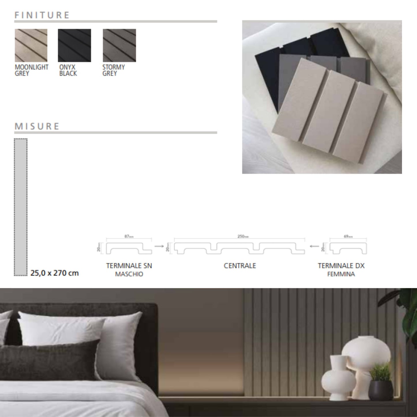 Pannello Lamellare Idrorepellente ROCA Linea IDRO WALLL. per Rivestimento Bagno e Pareti Umide Effetto Design Moderno