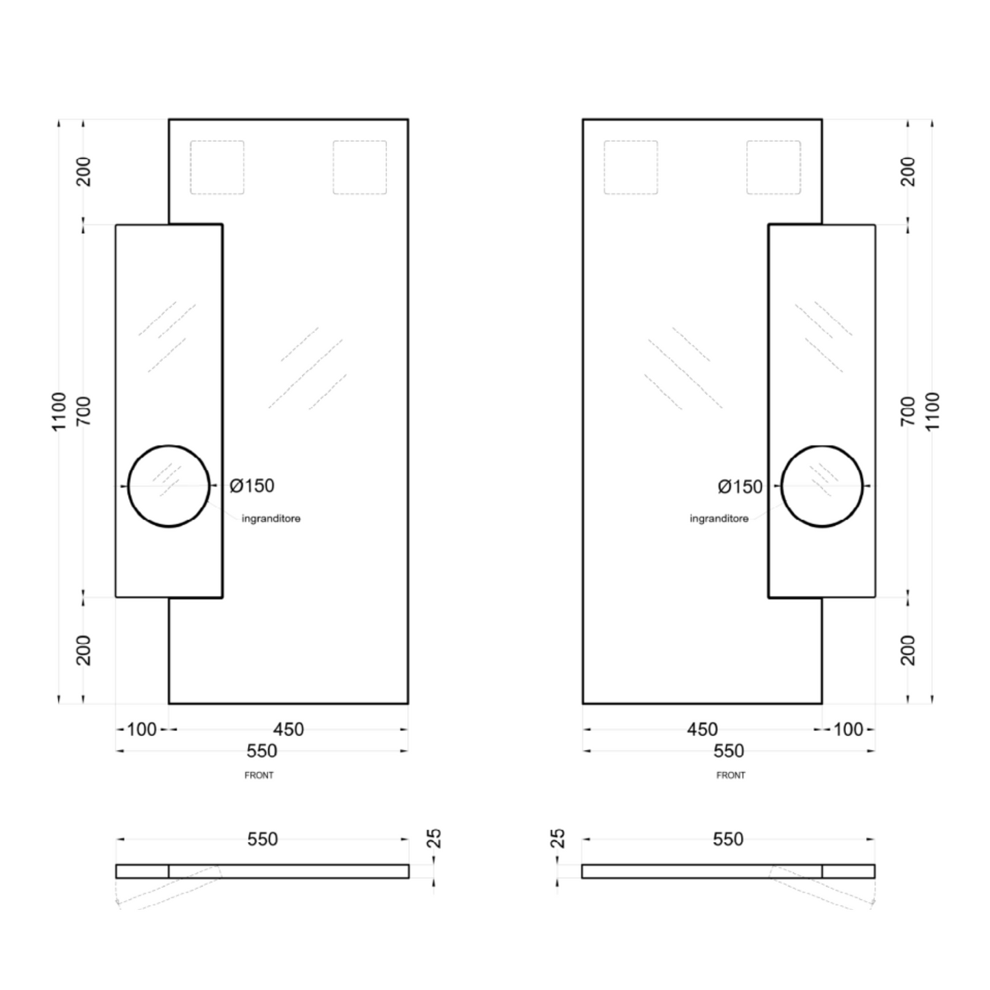 # SPECCHIO BAGNO KANTO - CERAMICA CIELO con lente ingranditore, design destro o sinistro