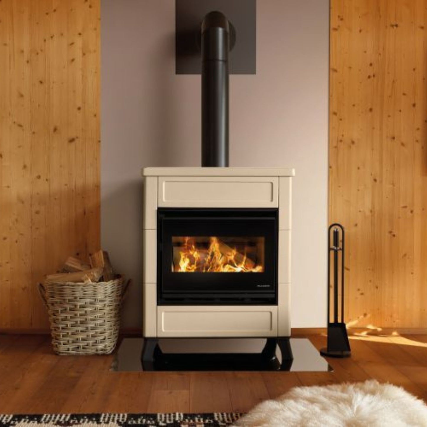 STUFA A LEGNA ELSA 70SP Aria irraggiamento 10kW A+ PALAZZETTI con rivestimento in ceramica, tecnologia O2Brick e predisposizione per canalizzazione dell’aria calda