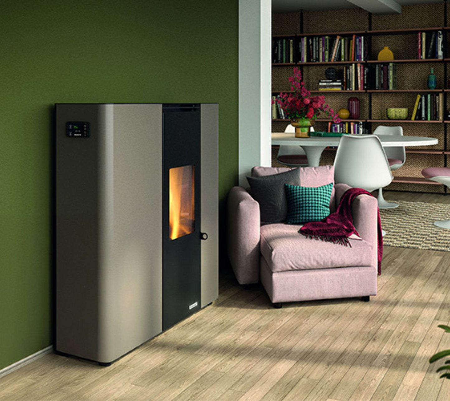 STUFA A PELLET ECOFIRE SCARLET TC 6 Aria Ventilata 6kW A+ PALAZZETTI Stufa a pellet salvaspazio ermetica, progettata per installazione a filo parete
