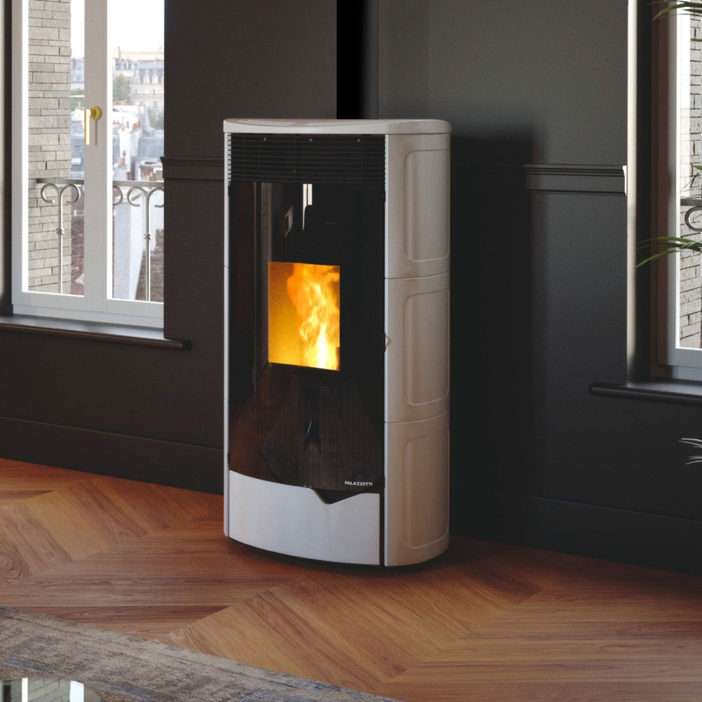 STUFA A PELLET ECOFIRE NADINE 12 US Aria Ventilata 12kW A+ PALAZZETTI stufa ermetica con uscita fumi coassiale superiore