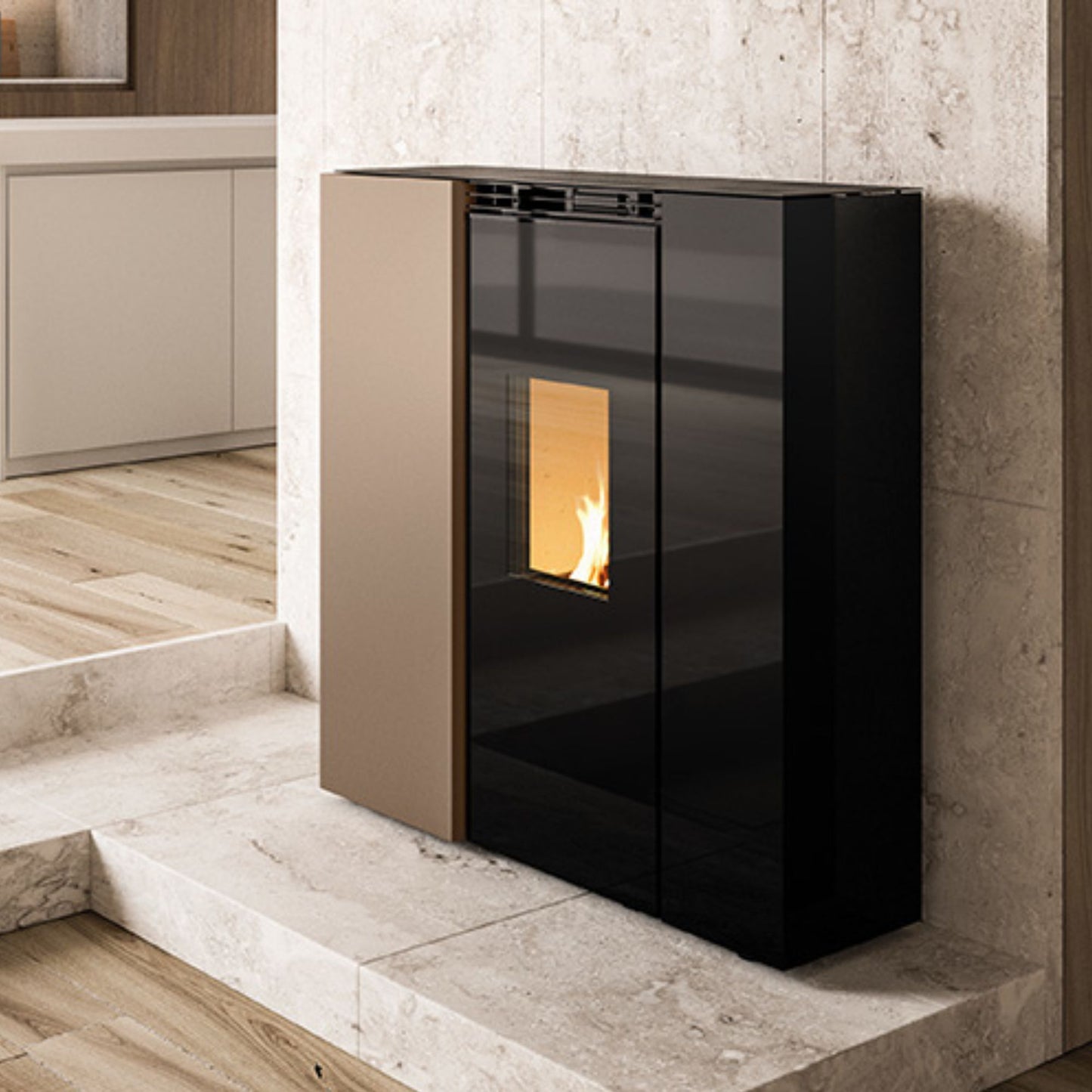 STUFA A PELLET TIFFANY IDRO 21 Acqua 21kW A++ PALAZZETTI vetro autopulente e sistema idraulico integrato per riscaldamento ad acqua