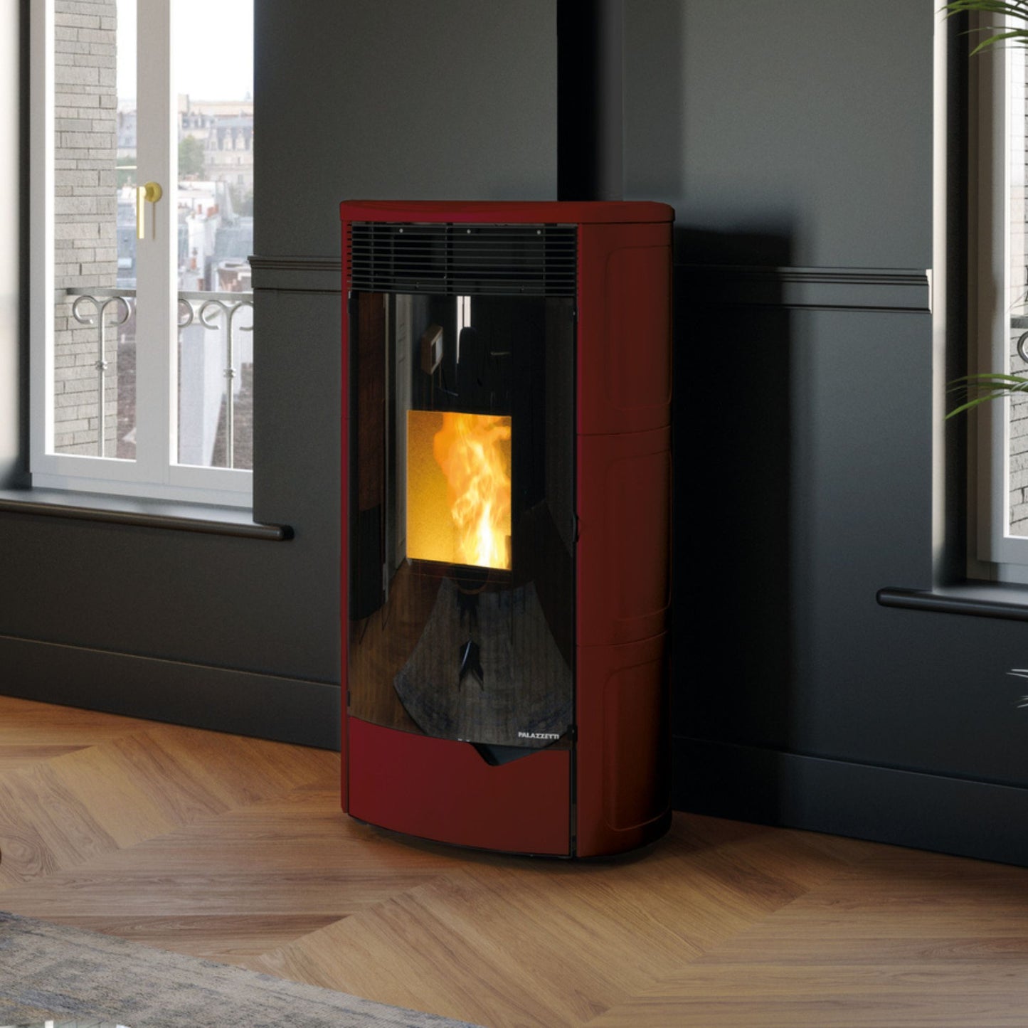 STUFA A PELLET ECOFIRE NADINE 9 US Aria Ventilata 9kW A+ PALAZZETTI stufa ermetica in acciaio con uscita fumi coassiale superiore
