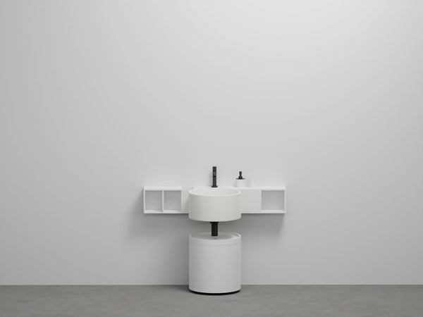 # LAVABO SELLA con POUFF OTTO TONDO - CIELO complementi d'arredo per bagno Made in Italy