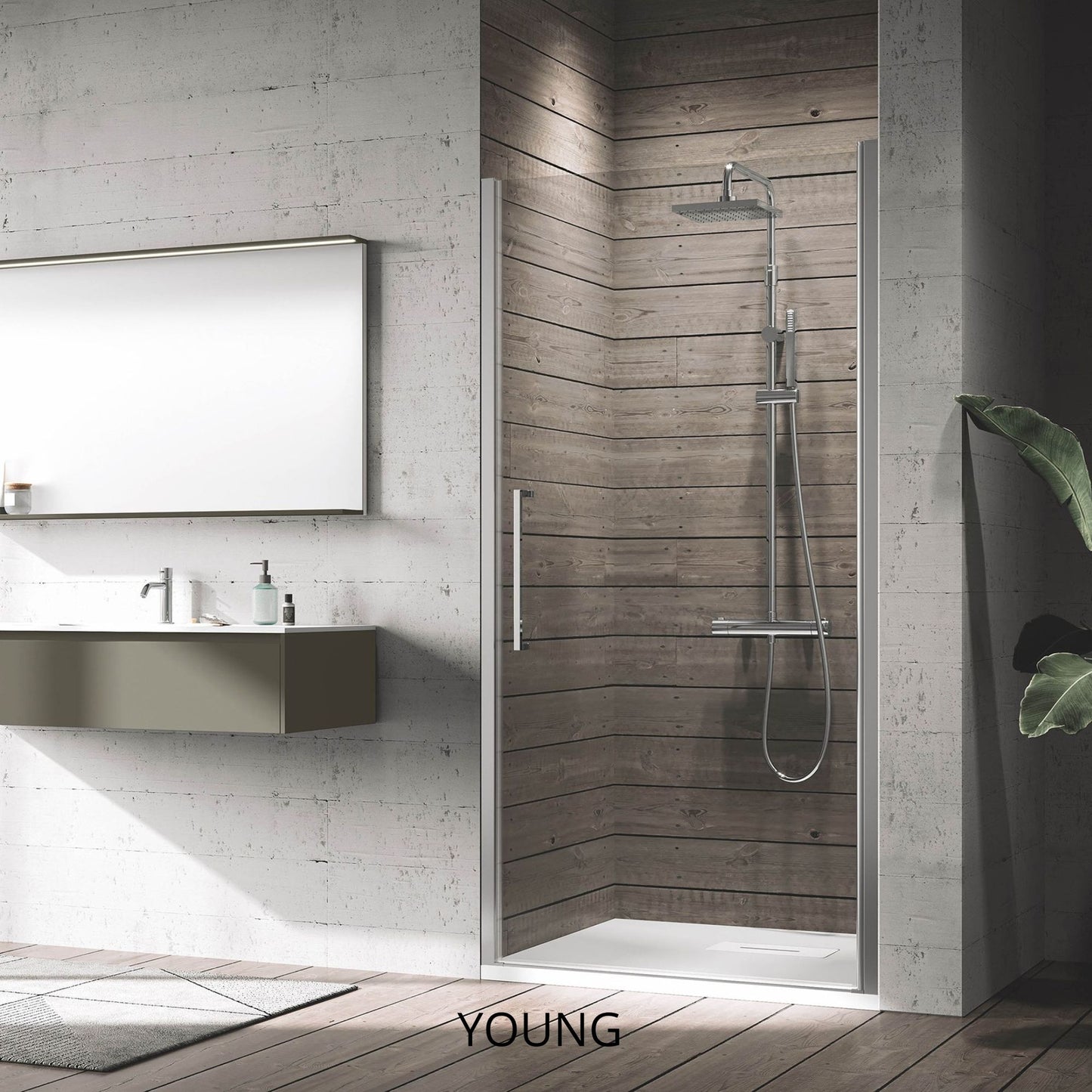 # BOX DOCCIA YOUNG 1B+F in NICCHIA- NOVELLINI apertura 1 anta battente con 1 pannello fisso laterale