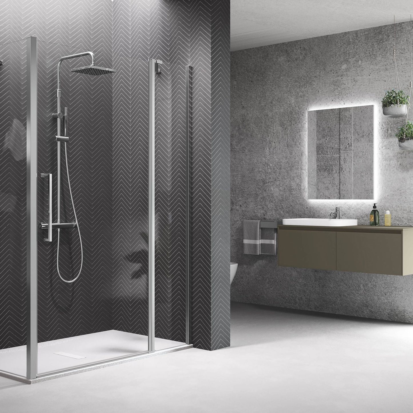 # BOX DOCCIA AD ANGOLO YOUNG 2P + F - NOVELLINI apertura 1 anta battente e 1 fissa in linea con 1 pannello fisso laterale