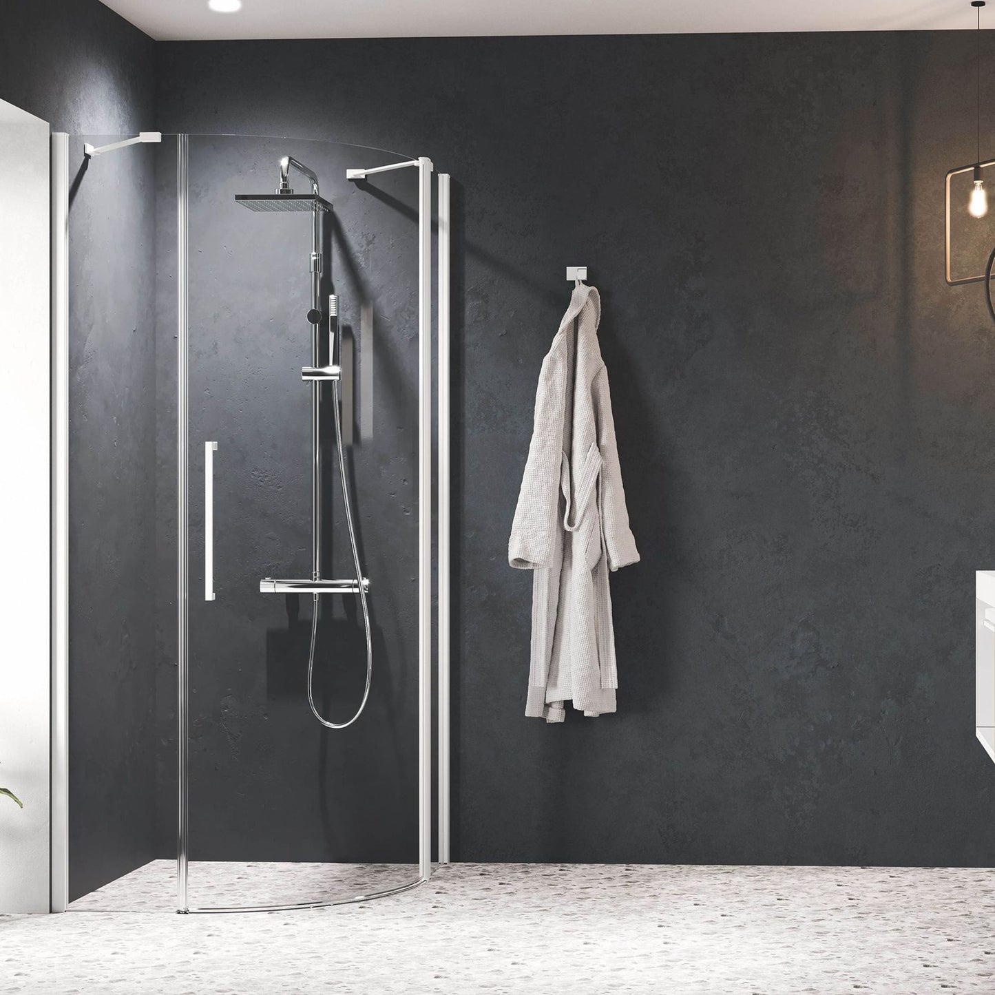 # BOX DOCCIA ad ANGOLO SEMICIRCOLARE YOUNG R1 - NOVELLINI apertura 1 anta battente e 2 fisse