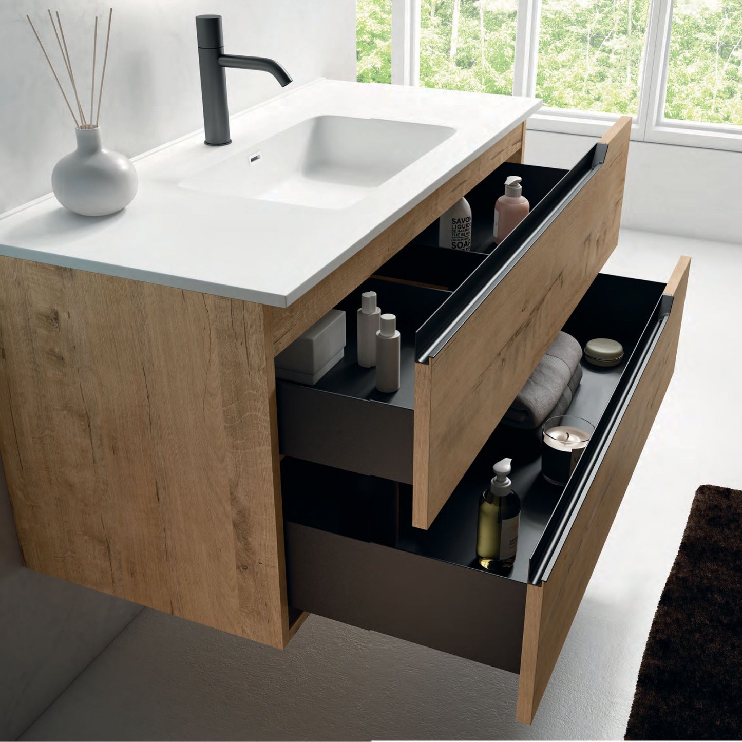# MOBILE CONTRACT DUO LEGNO LAMINATO SAND e MANIGLIA NERA 100Cm - NOFER mobile con 2 cassetti