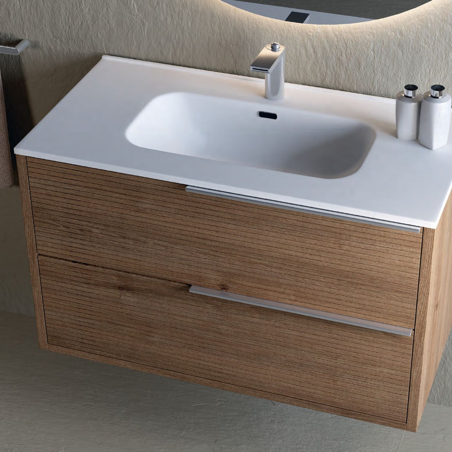 # MOBILE SOSPESO F4 LISTELLO LEGNO LAMINATO 80Cm - NOFER mobile da bagno con 2 cassetti