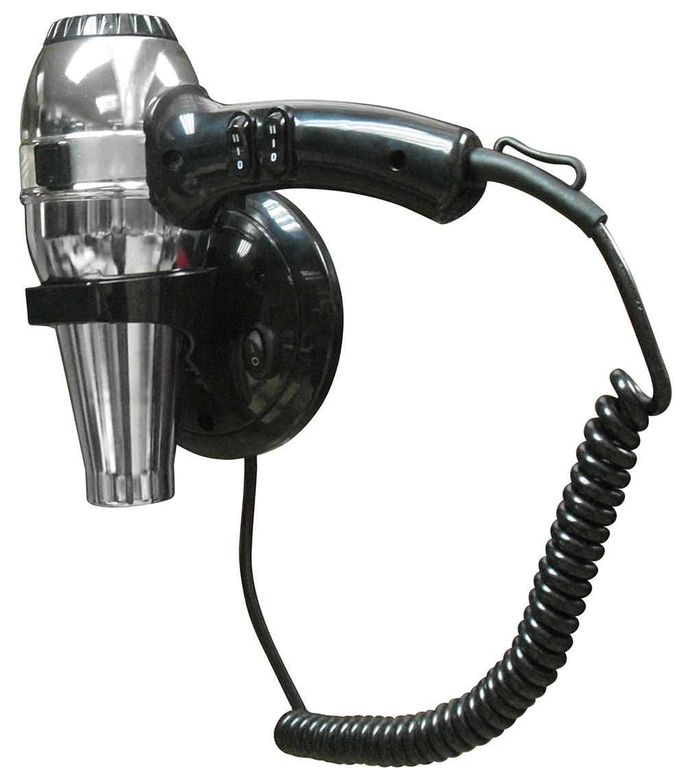 Asciugacapelli Hotelline Nofer acciaio cromato e ABS nero 02057.B