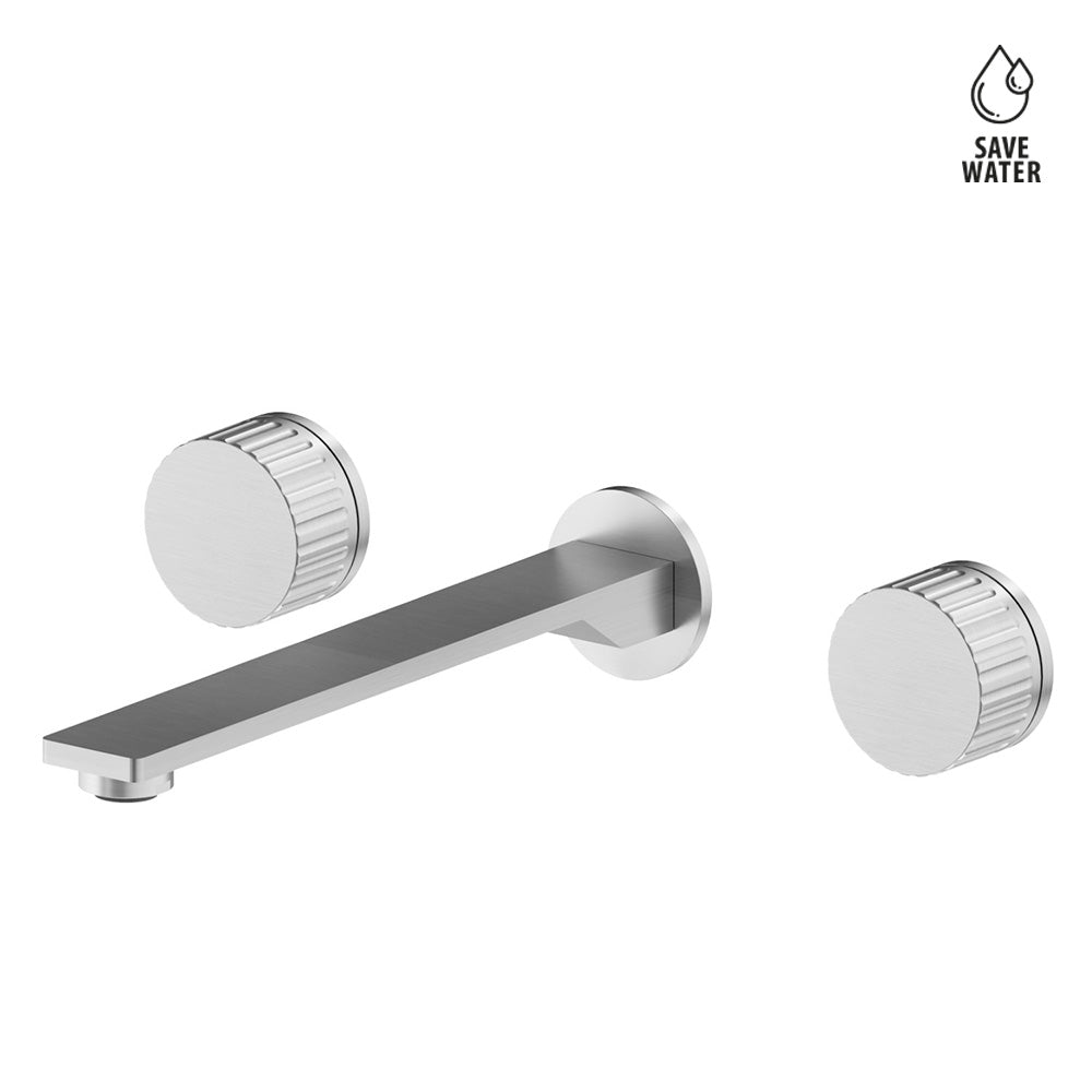 Gruppo Lavabo 3 Fori a Parete Bocca Lunga Acciaio Inox Steel Line Newform