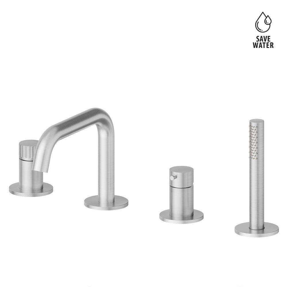 Gruppo Bordo Vasca 4 Fori Steel Line Newform in Acciaio Inox con Doccetta