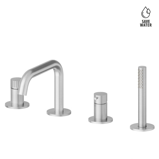 Gruppo Bordo Vasca 4 Fori Steel Line Newform in Acciaio Inox con Doccetta