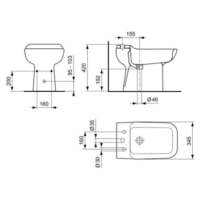 IDEAL STANDARD BIDET CONCA COLORE CACTUS a pavimento, ceramica sanitaria 34xH42Cm, design classico compatibile con bagno vintage o retrò