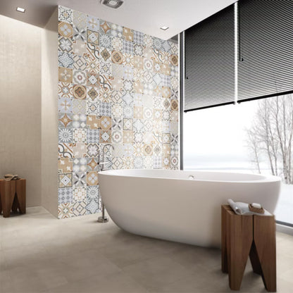 ANTHOLOGY SAVOIA ITALIA rivestimenti in bicottura in pasta bianca effetto cemento decorato per pareti bagno e living