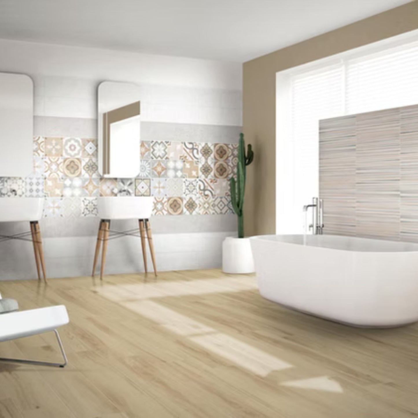 ANTHOLOGY SAVOIA ITALIA rivestimenti in bicottura in pasta bianca effetto cemento decorato per pareti bagno e living