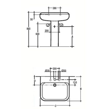 LAVABO con COLONNA Linea CONCA MARRONE IDEAL STANDARD in ceramica sanitaria per bagno