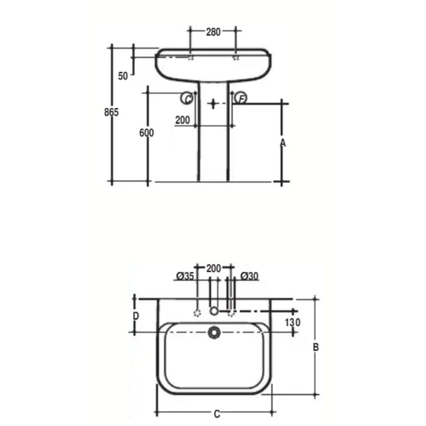 LAVABO con COLONNA Linea CONCA MARRONE IDEAL STANDARD in ceramica sanitaria per bagno
