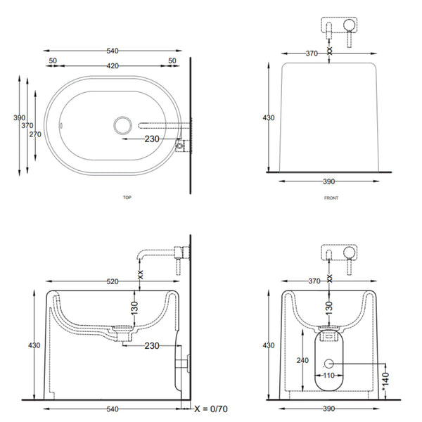 # BIDET A TERRA ITACA con accessorio inox integrato a destra - CIELO sanitari in ceramica per bagno