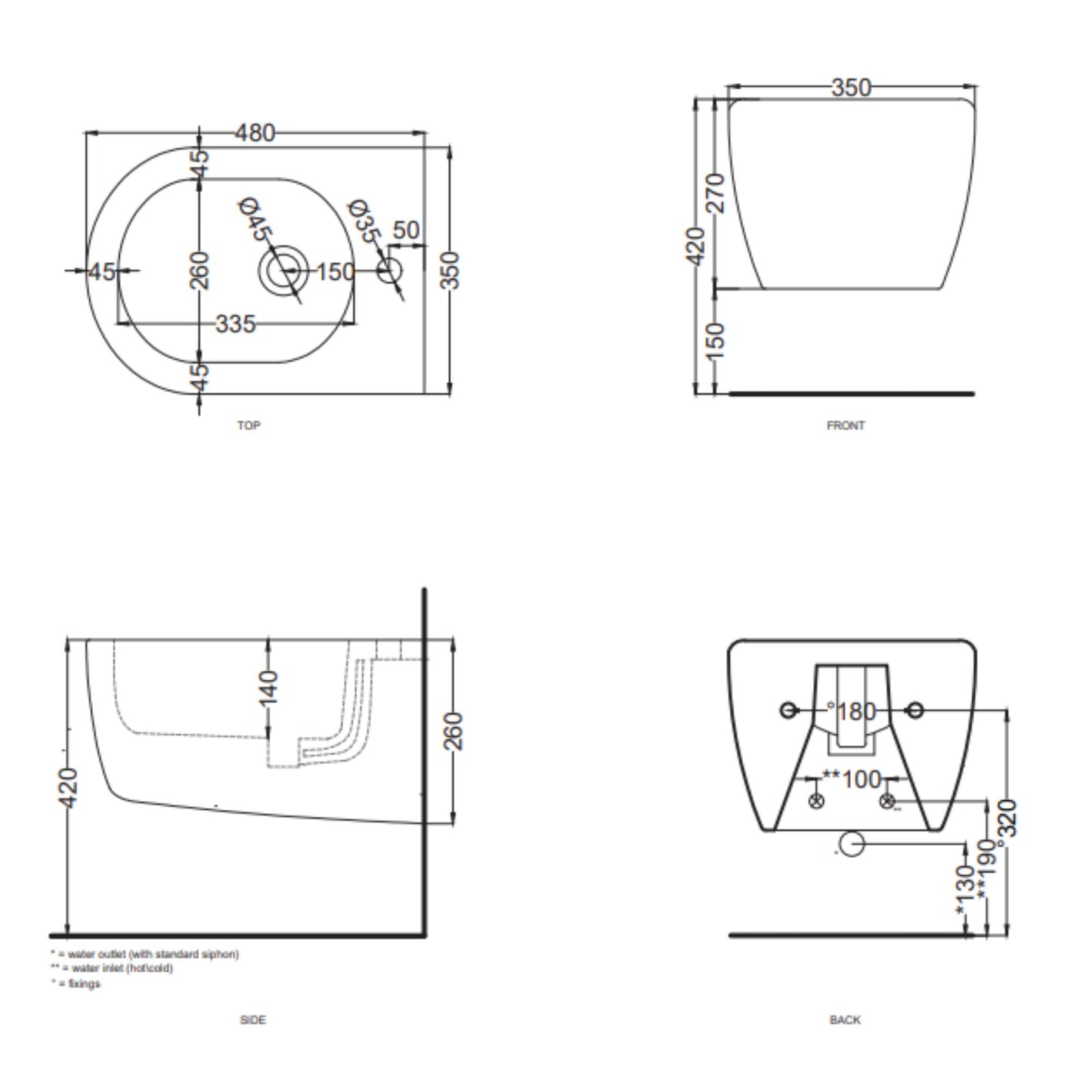 # BIDET SOSPESO MINI 48 SMILE - CIELO sanitario dalle dimensioni compatte ideale per bagni piccoli