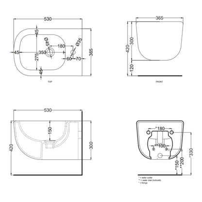 # BIDET SOSPESO monoforo ERA - CIELO compatibile Combifix con troppopieno e scarico rimless