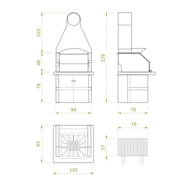 Barbecue a legna in cemento MAXIME CAPPA INOX per giardino - PALAZZETTI con piano Marmotech, vano con antine e doppio caricamento legna