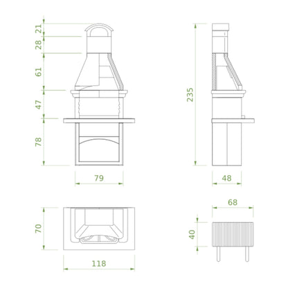 Barbecue a legna in cemento SALINA - PALAZZETTI con griglia regolabile, piano Marmotech e cassetto cenere Fast-Fire Box