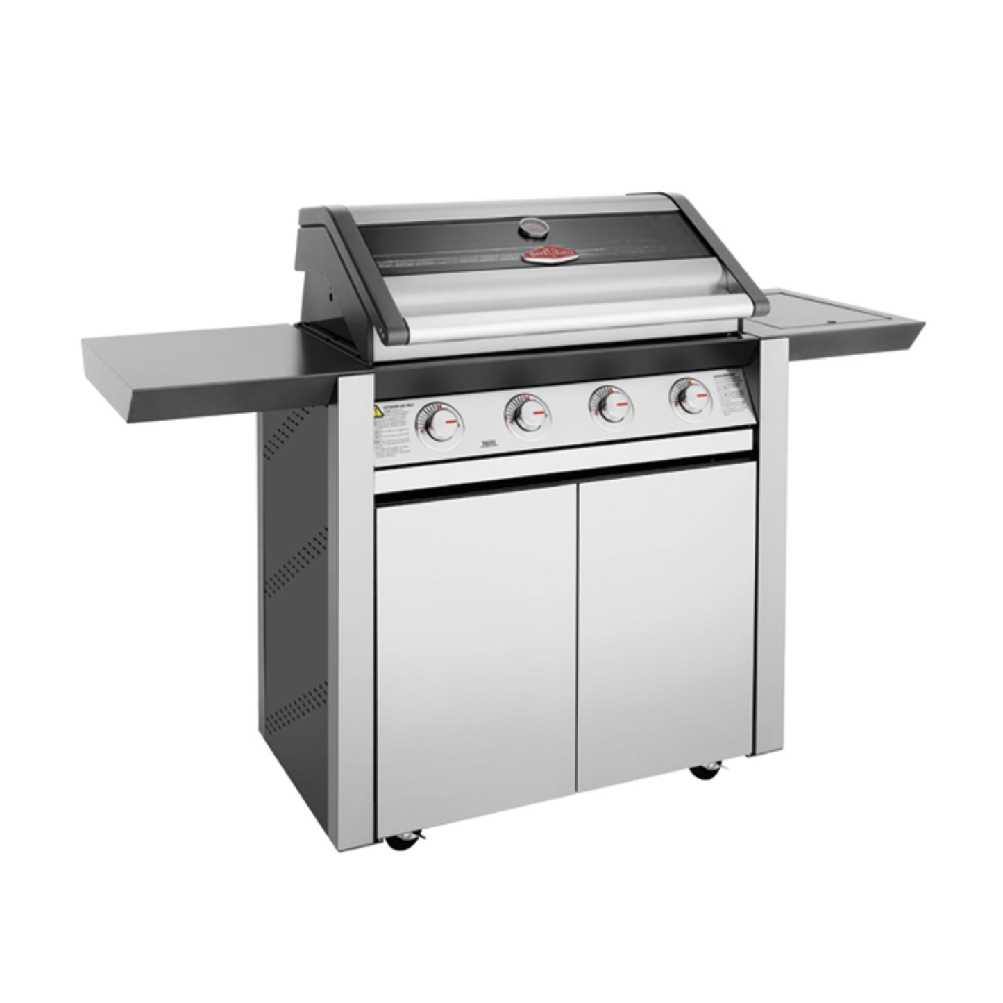 Barbecue con carrello SERIE 1600S ACCIAIO INOX 4 fuochi - IL BRACERE coperchio con vetro, fornello laterale 4,2 kW, potenza 21,2 kW