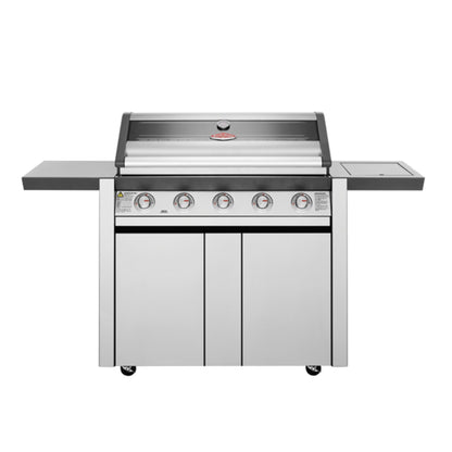 Barbecue con carrello SERIE 1600S ACCIAIO INOX 5 fuochi - IL BRACERE doppia griglia e piastra in ghisa, finestra in vetro, fornello laterale 4,2 kW, potenza totale 21,2 kW