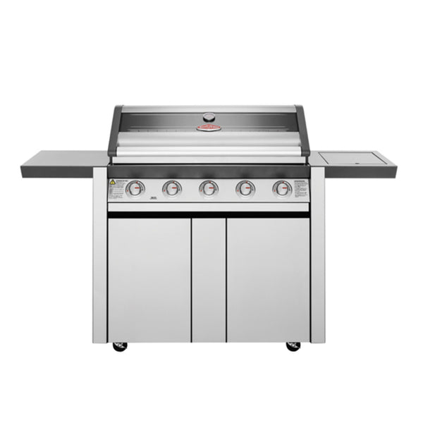 Barbecue con carrello SERIE 1600S ACCIAIO INOX 5 fuochi - IL BRACERE doppia griglia e piastra in ghisa, finestra in vetro, fornello laterale 4,2 kW, potenza totale 21,2 kW