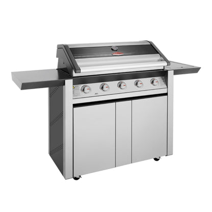 Barbecue con carrello SERIE 1600S ACCIAIO INOX 5 fuochi - IL BRACERE doppia griglia e piastra in ghisa, finestra in vetro, fornello laterale 4,2 kW, potenza totale 21,2 kW