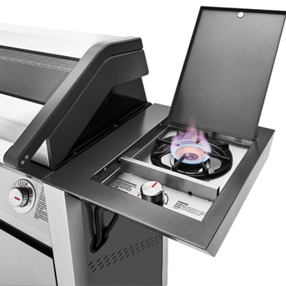 Barbecue con carrello SERIE 1600S ACCIAIO INOX 5 fuochi - IL BRACERE doppia griglia e piastra in ghisa, finestra in vetro, fornello laterale 4,2 kW, potenza totale 21,2 kW
