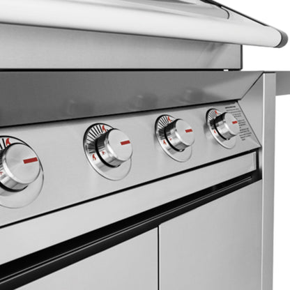 Barbecue con carrello SERIE 1600S ACCIAIO INOX 5 fuochi - IL BRACERE doppia griglia e piastra in ghisa, finestra in vetro, fornello laterale 4,2 kW, potenza totale 21,2 kW