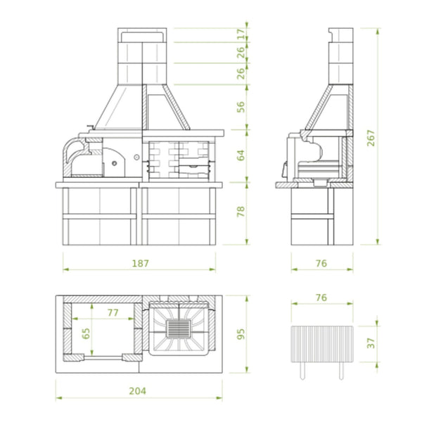 Barbecue in cemento a legna GARGANO ROSSO CON FORNO e GRIGLIA - PALAZZETTI ideale per pane, pizza e grigliate in giardino